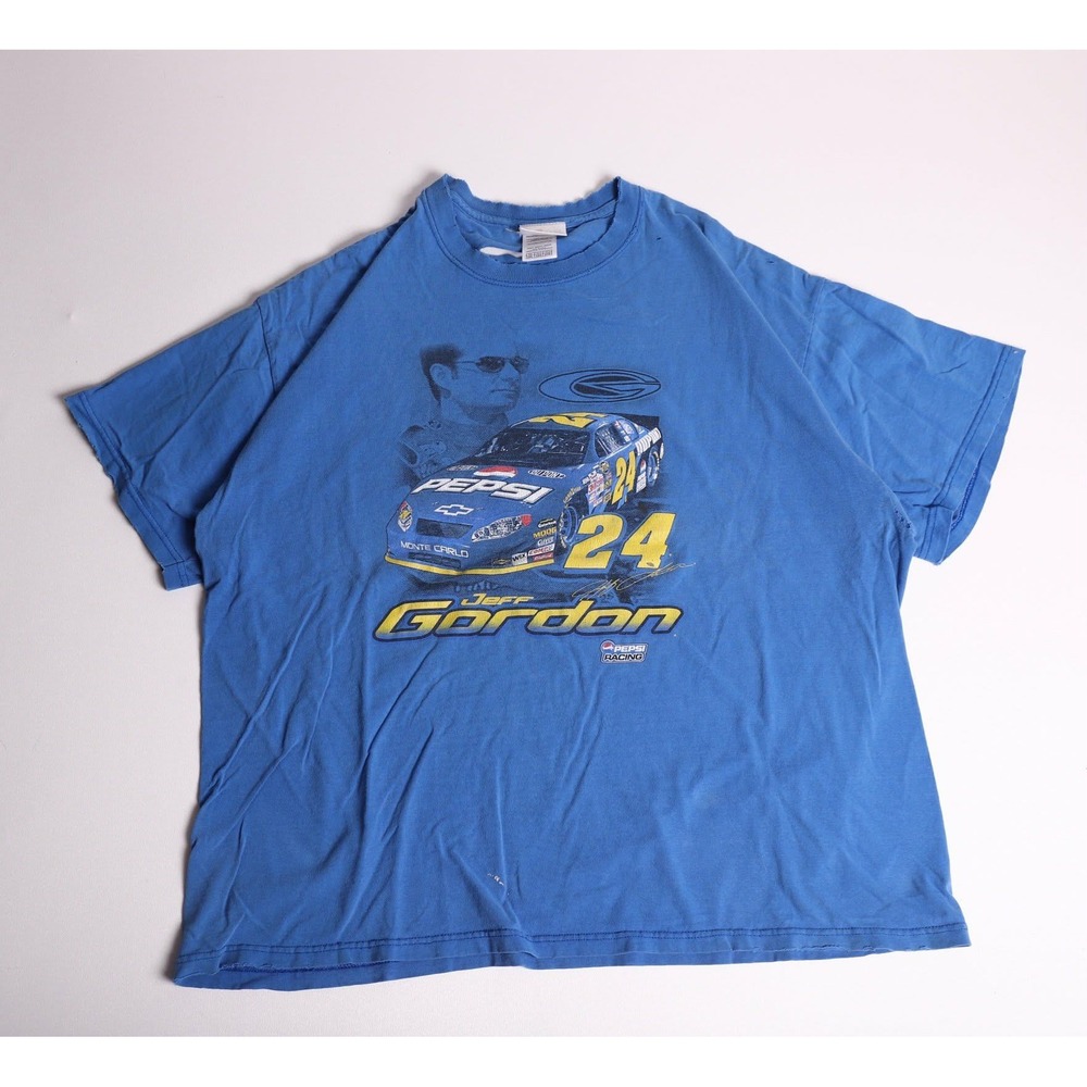 Vintage Chase Authentics Jeff Gordon Pepsi Racing T-Shirt Blue 2XL Distressed